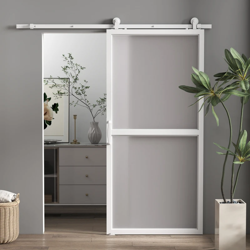 HOMCOM Herrajes para Puertas Correderas 200 cm Kit de Accesorios para Puerta Corredera con 2 Rieles y Guía Blanco