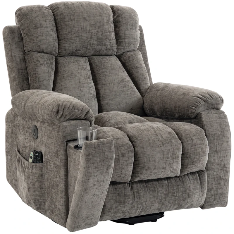 HOMCOM Relaxsessel Fernsehsessel mit Aufstehhilfe, Massage & Wärme, Seniorensessel mit breiter, tiefer Sitzfläche, USB-Anschluss