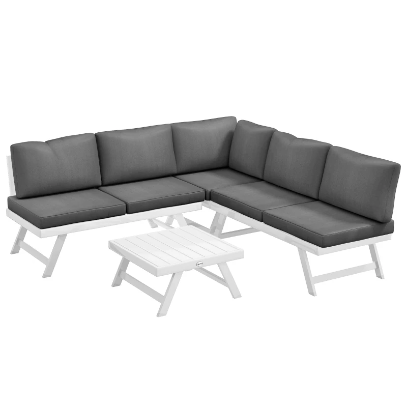 Outsunny Loungemeubelset - 4-delig, 115 cm x 61 cm x 65 cm, Grijs + Wit