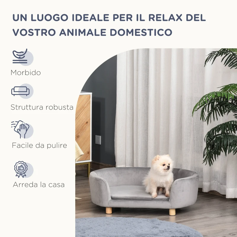 PawHut Divano per Cani e Gatti da Interni di Taglia Piccola, Grigio Chiaro