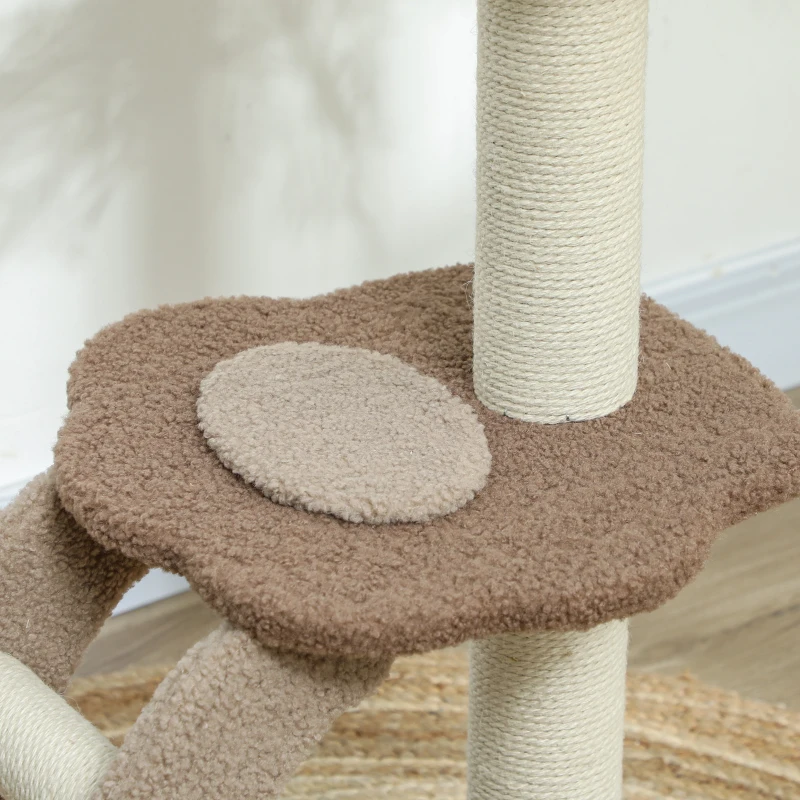 PawHut Árbol para Gatos Altura 88 cm Torre para Gatos con Nido Plataformas Bola Colgante Escalera y Poste de Sisal Café