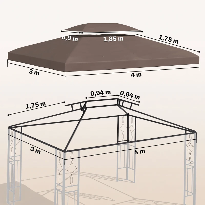 Outsunny Toit de Rechange pour Tonnelle Marron  3 x 4 m