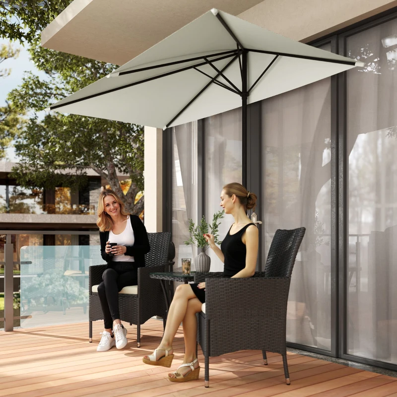 Outsunny Ombrellone da Parete Mezzaluna Salvaspazio con Apertura a Manovella, Beige