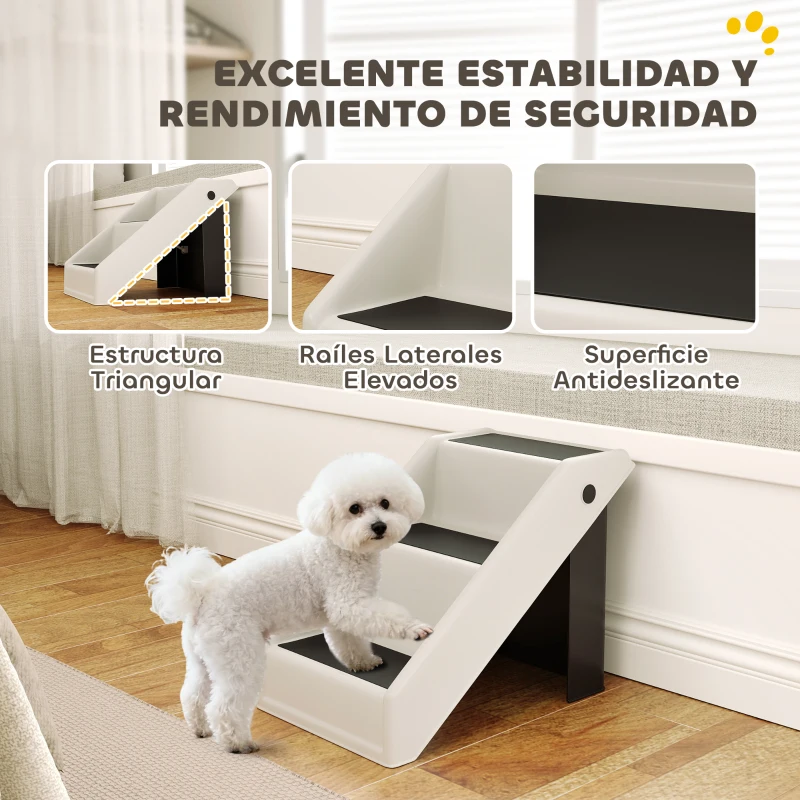 PawHut Escalera para Perros Plegable de 3 Peldaños para Mascotas Mayores para Cama Sofá 53x30,5x36,5 cm Crema