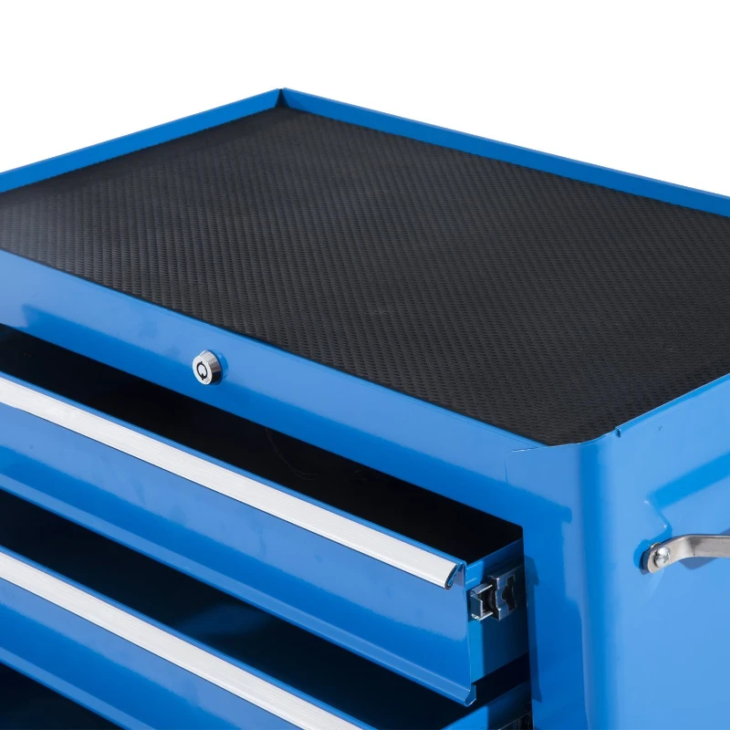 HOMCOM Carro de Herramientas para Taller con Ruedas 5 Cajones Armario con Cierre y Asa Lateral 61,5x33x82,5 cm Azul