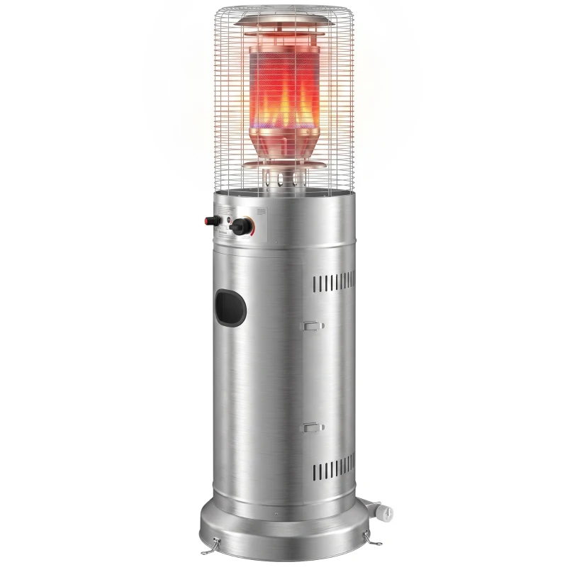 Outsunny Gas Patio Heater, 13 kW Stainless Steel Portable Propane Outdoor Heater with Pulse Ignition, Tip-over Protection, Silver