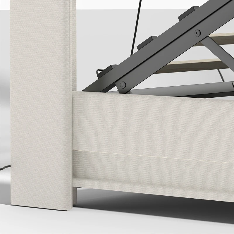HOMCOM 5ft King Bed Frame with Headboard, Platform Bed Frame with Hydraulic Storage, LED Lights and Charging Station, White