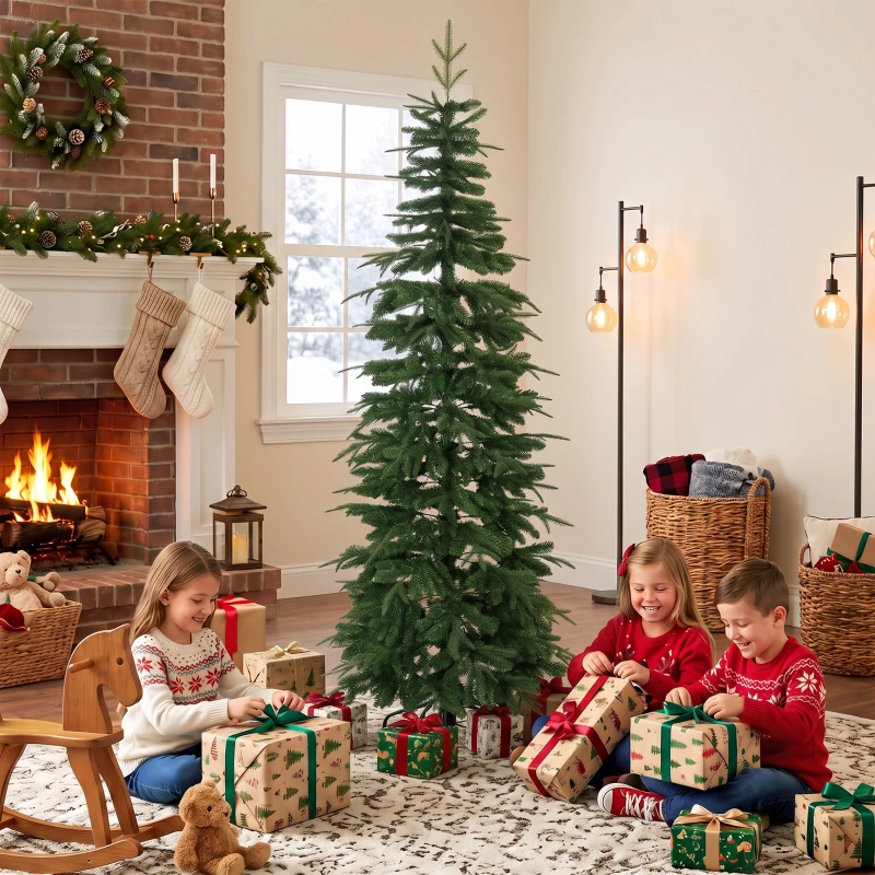 HOMCOM Sapin de Noël Artificiel 210 cm, Branches Articulées en PE et PVC Ignifuges, Support en Acier Pliable, Vert