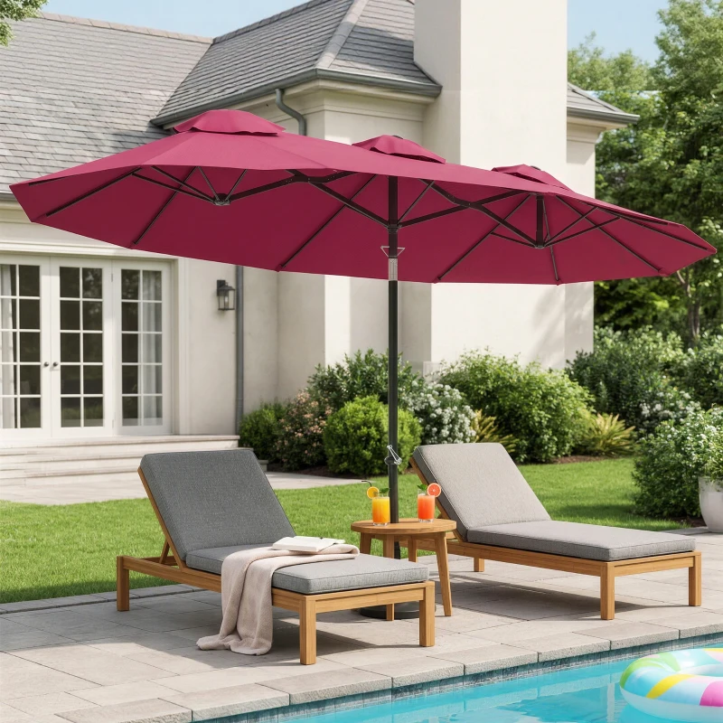 Outsunny Ombrellone da Giardino Doppio Inclinabile con Apertura a Manovella, 295x152x222cm, Rosso