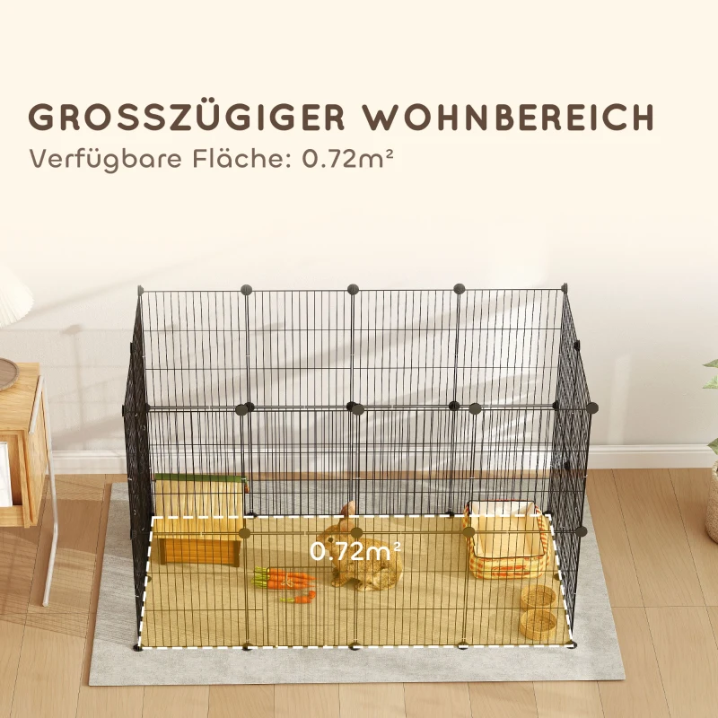 PawHut Kleindierenkooi, Buitenverblijf, Modulaire Constructie, 0,72 m² Oppervlak, Staal, Zwart(m-6)