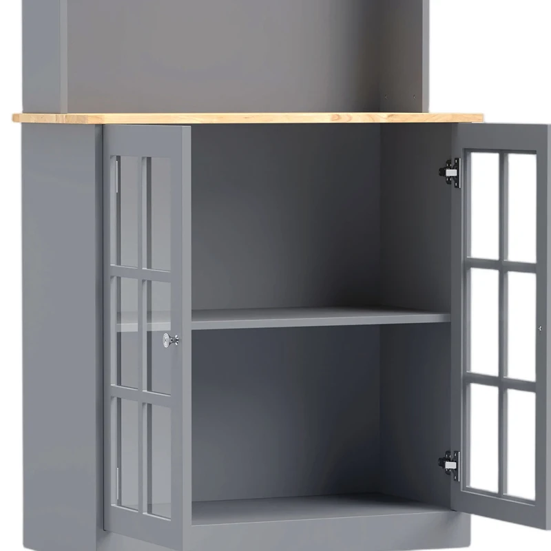 HOMCOM Kitchen Pantry, Buffet Hutch with 3 Storage Cabinets, 2 Open Shelves and Large Countertop for Kitchen, Grey