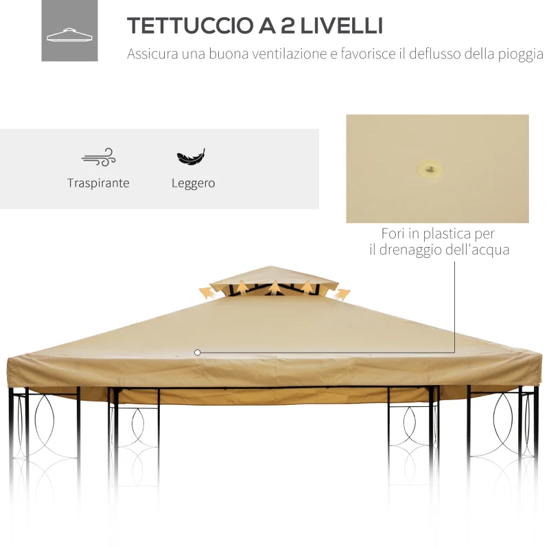 Outsunny Copertura di Ricambio per Gazebo 4x3 m in Poliestere Anti UV con Tetto a 2 Livelli, Crema