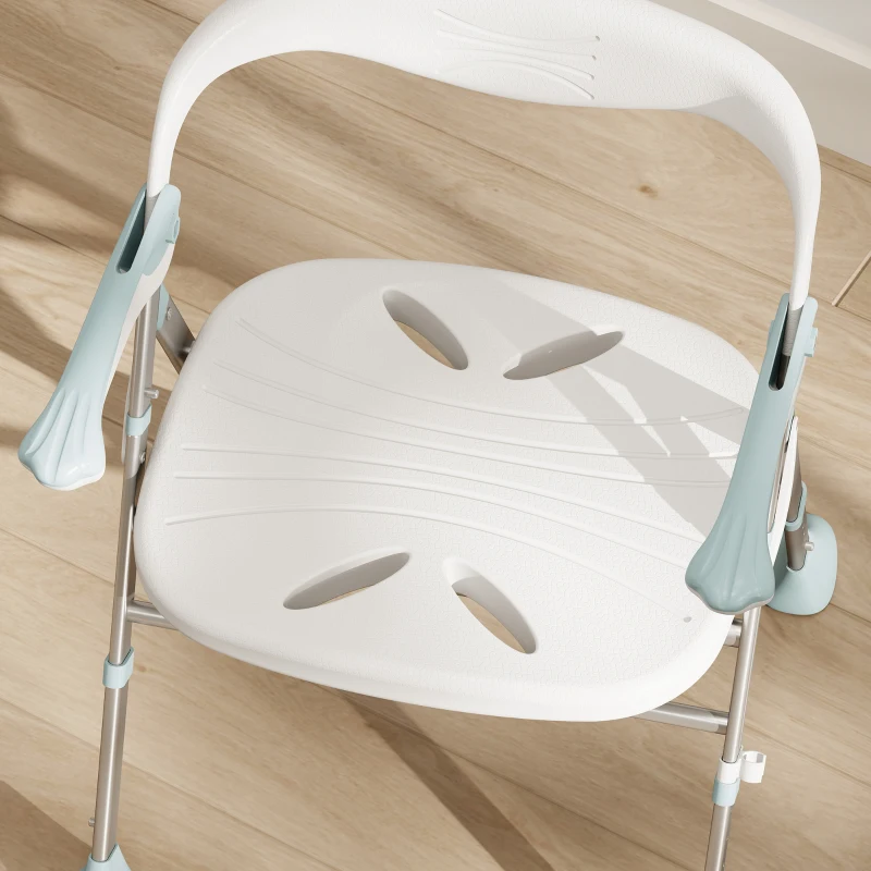 HOMCOM Foldable Shower Chair with Flip-Up Armrests, Shower Stool with Adjustable Height, Tool-Free Assembly, 136 kg