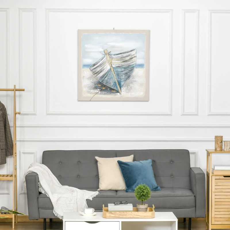 HOMCOM Wandbild "Boot am Strand" Nostalgisch 80L x 80B x 2,8H cm