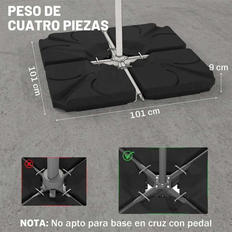 Outsunny Base para Sombrilla de 4 Piezas Rellenable con Arena 72 kg o Agua 56 kg para Jardín Patio Terraza Negro