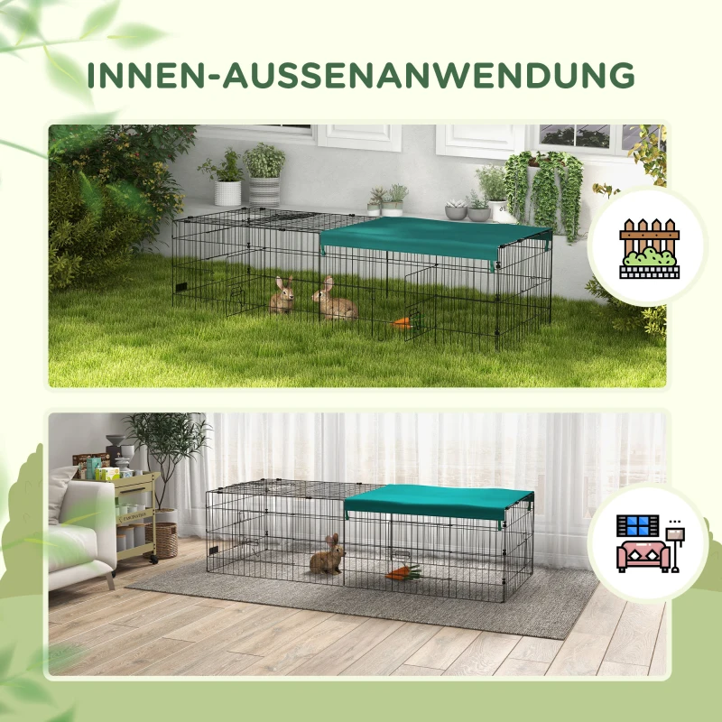 PawHut Kleintiergehege Freilaufgehege Zwergkaninchengehege, 185 x 75 x 50 cm, Grün + Schwarz