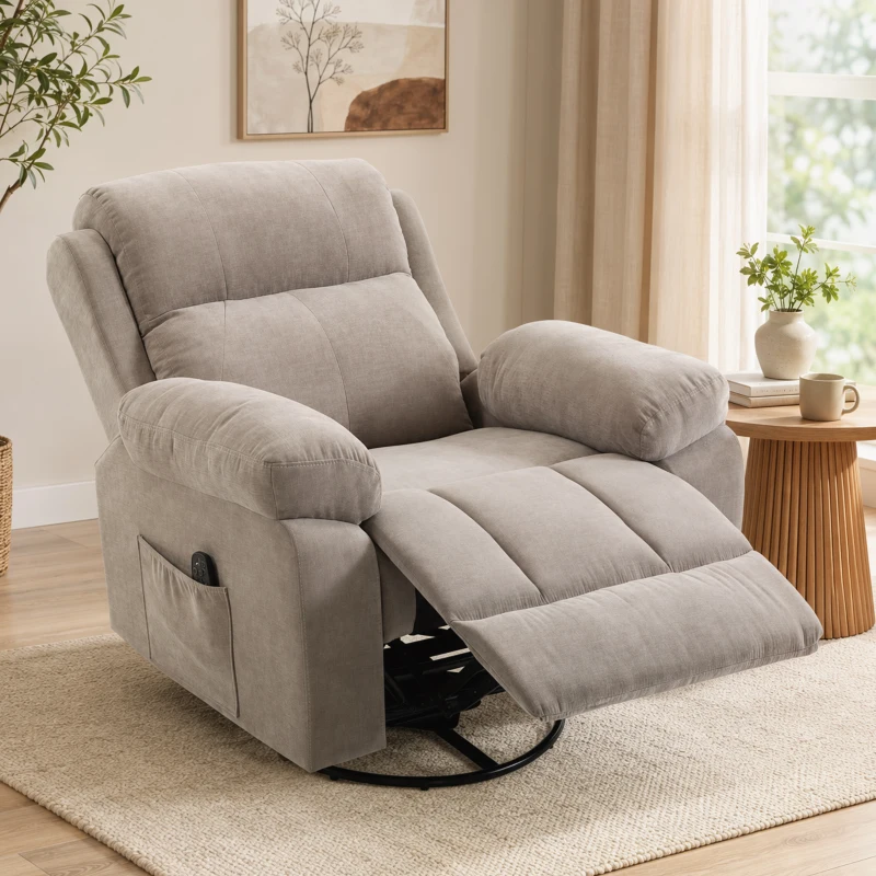HOMCOM Sillón relax Sillón de TV Sillón de masaje giratorio 360° con calor, masaje, aspecto chenilla, Beige