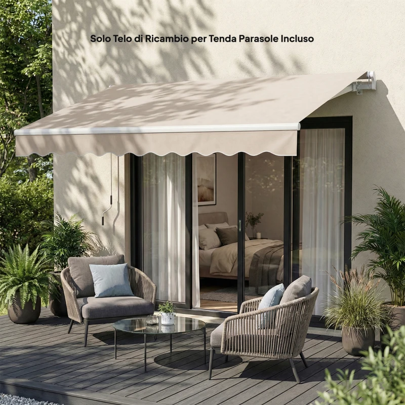 Outsunny Telo di Ricambio per Tenda Parasole Retrattile in Poliestere UV 50+, 3.5x2.5 m, Bianco Crema