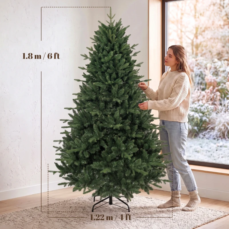 HOMCOM Brad de Crăciun artificial foarte realist, cu 1237 vârfuri turnate și suport metalic, 180 cm, Verde