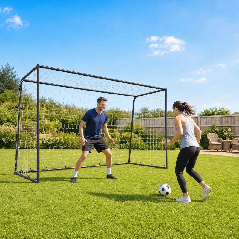 SPORTNOW Football Goal, 10 x 6.5ft Football Net with Ground Stakes and Metal Frame, Training Equipment for Indoor Outdoor Play