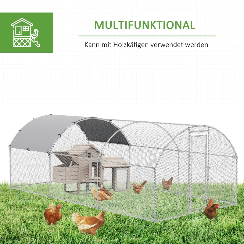 PawHut Kippenhok Buitenren Kinderbox Kippenkooi 280x570x197cm Zinkstaal