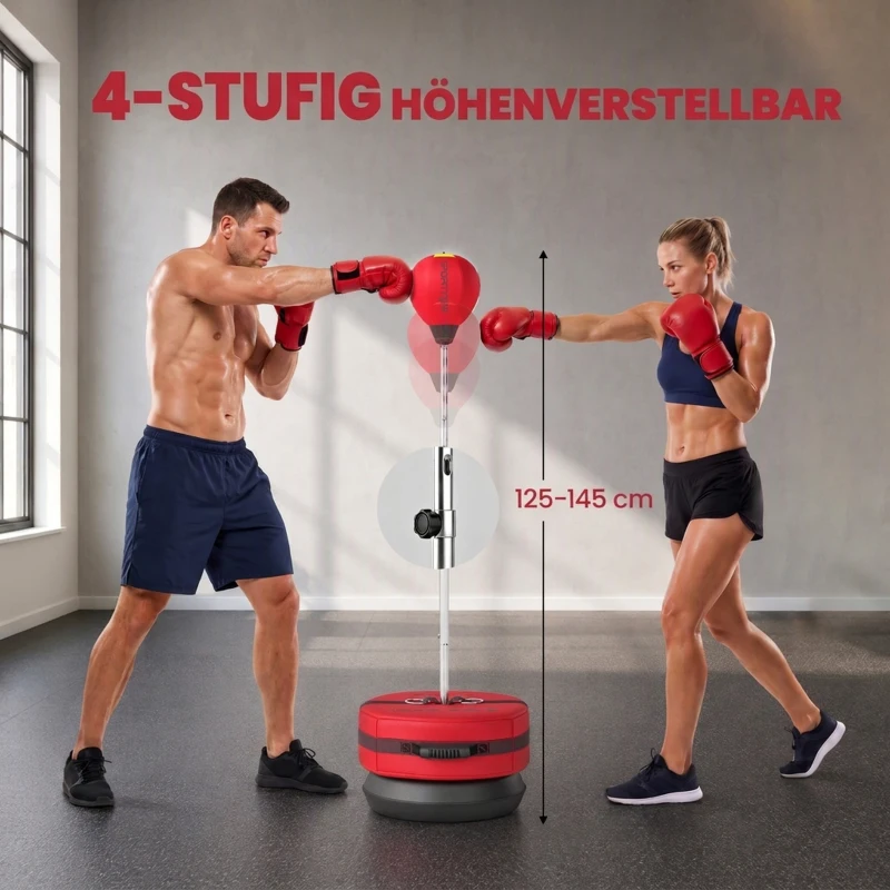 SPORTNOW Bokszak met standaard, in hoogte verstelbare bokszakset 125-145 cm, vrijstaande speedball met handschoenen en pomp