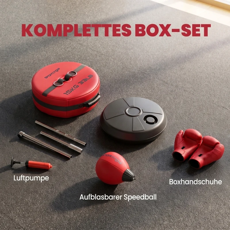 SPORTNOW Bokszak met standaard, in hoogte verstelbare bokszakset 125-145 cm, vrijstaande speedball met handschoenen en pomp