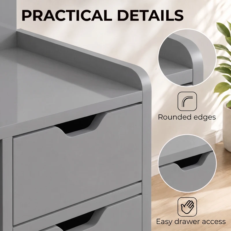 HOMCOM Bedside Table, Small Bedside Cabinet with 2 Drawers and Storage Shelves, Modern Nightstand for Bedroom, Grey