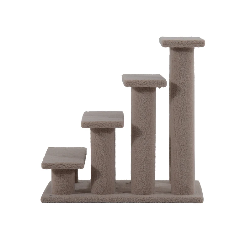 PawHut Escalera de Mascota Escalón Gato con 4 Pasos de Felpa y Postes Cubierto de Felpa 63.5x43x60cm Marrón Claro