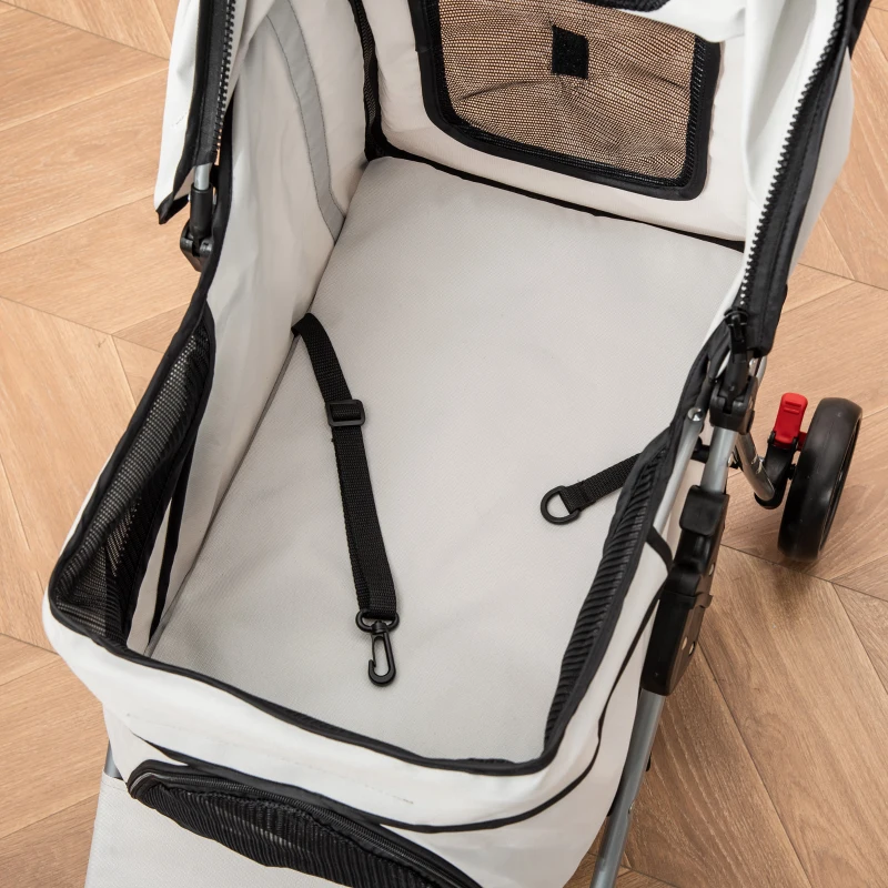 PawHut Carrito para Perros con Toldo Ajustable Cesta de Almacenaje y Ruedas con Freno Tela Oxford 77x45x99,5 cm Gris