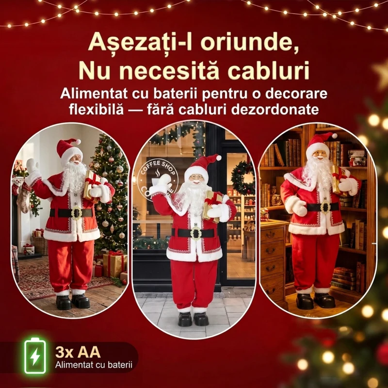 HOMCOM Moș Crăciun muzical animat, cu cap rotativ, 150 cm, roșu