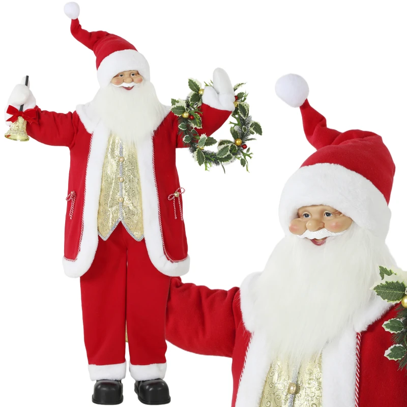 HOMCOM Singender Weihnachtsmann, 150 cm, stehende animierte Weihnachtsfigur mit Glocke und Kranz, per Sound/Berührung aktiviert