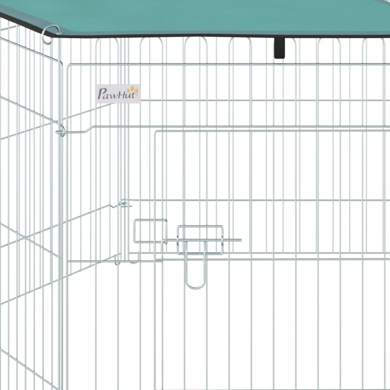 PawHut Parque de Juegos para Perros 6 Paneles 59x60 cm Plegables Empalme libre Valla Metálica para Mascotas con Puerta con Pestillo y Toldo Superior para Jardín Patio Exterior Plata
