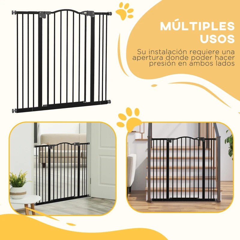 PawHut Puerta para Perros con Ancho Ajustable 76-104 cm Barrera de Seguridad para Perros con 2 Extensiones Negro