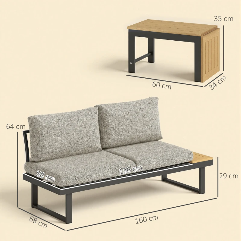 Outsunny Conjunto de Muebles de Jardín con 2 Sofás de 2 Plazas Mesa de Centro y Cojines Gruesos para Exterior Gris Claro