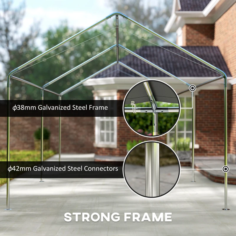 Outsunny 3 x 6m Heavy Duty Carport Garage Car Shelter Galvanized Steel Outdoor Open Canopy Tent Water UV Resistant, Grey