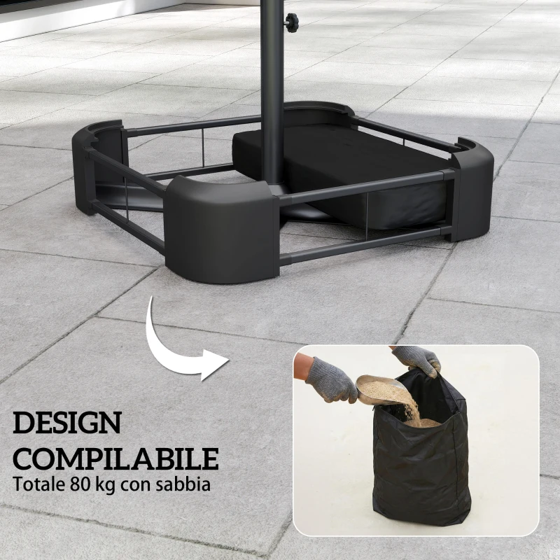 Outsunny Base per Ombrellone Riempibile con Sabbia 80 kg/Sabbia Bagnata 90 kg, per Pali di Ombrelloni da Ø48 mm, Nero