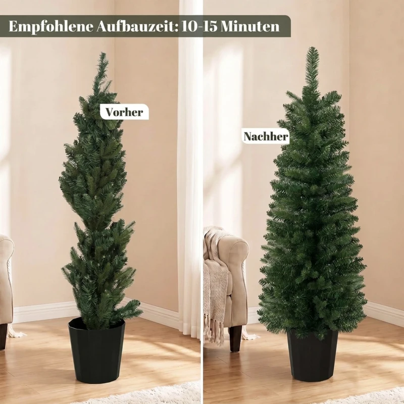HOMCOM Zestaw 2 szt. sztucznych choinek, 120 cm, choinka do przedpokoju z 170 końcówkami gałązek, podstawa donicy, zielony