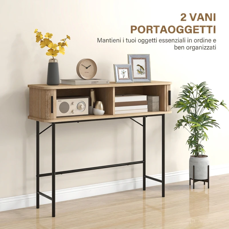 HOMCOM Consolle da ingresso con scomparti e ante scorrevoli, 100x30x80 cm, rovere