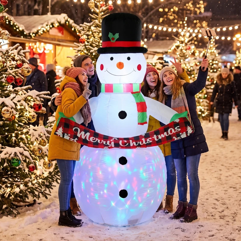 Outsunny Bonhomme de Neige Gonflable de Noël 205 cm avec LED et Musique Décoration de Noël pour Jardin Patio Terrasse Maison