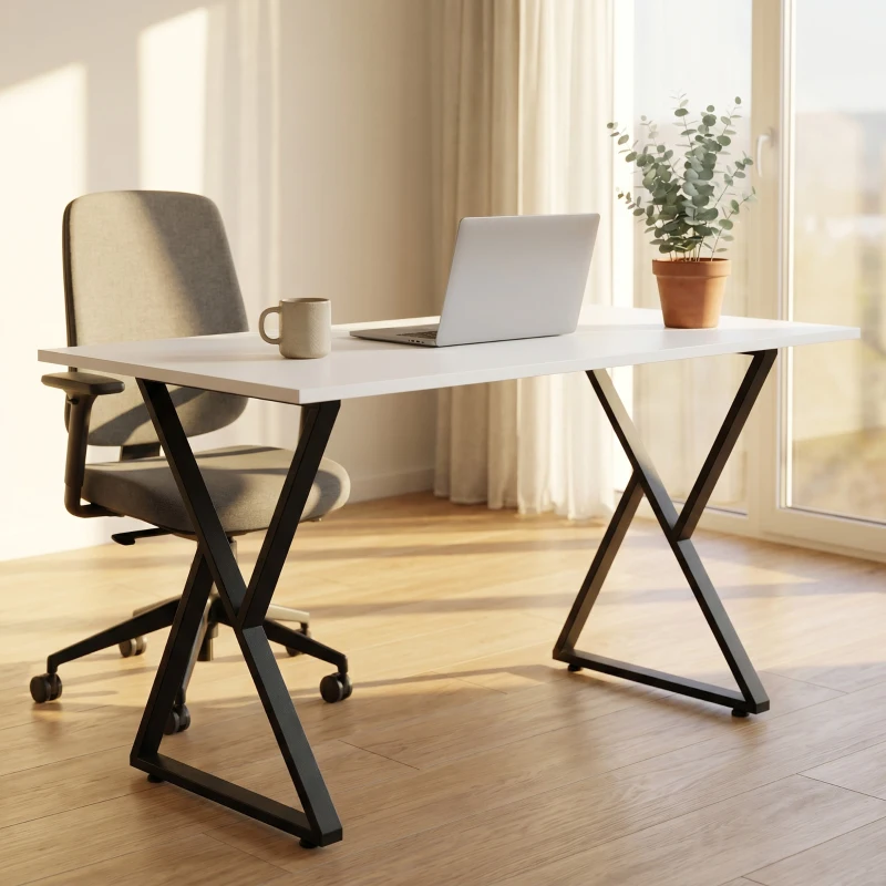 HOMCOM Conjunto de 2 Pernas de Mesa em Aço em Forma de X para Móveis Industriais com Apoios Ajustáveis e Parafusos Preto