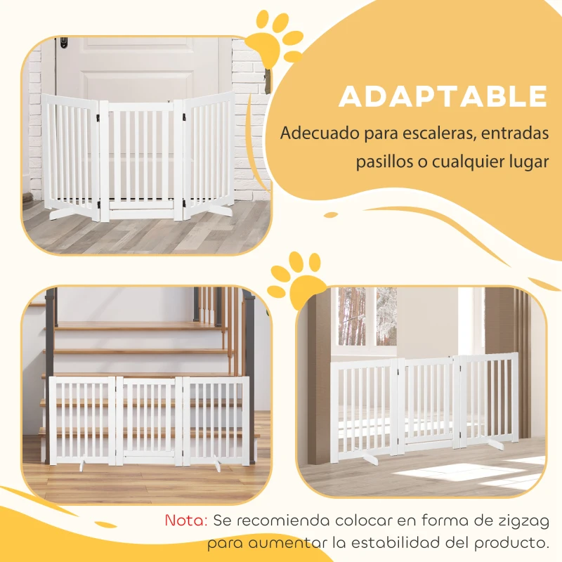 PawHut Valla para Mascotas Plegable de 3 Paneles con 1 Puerta y Patas de Apoyo para Pasillo Escalera 155x35,5x76 cm Blanco