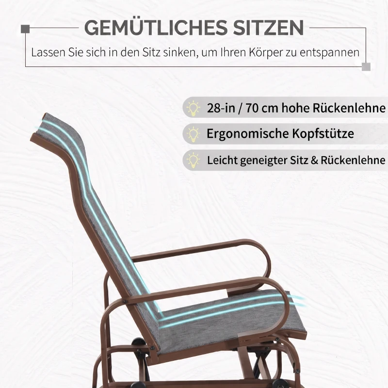 Outsunny Metalen schommelstoel relaxstoel tuinstoel tuin schommel stoel bruin