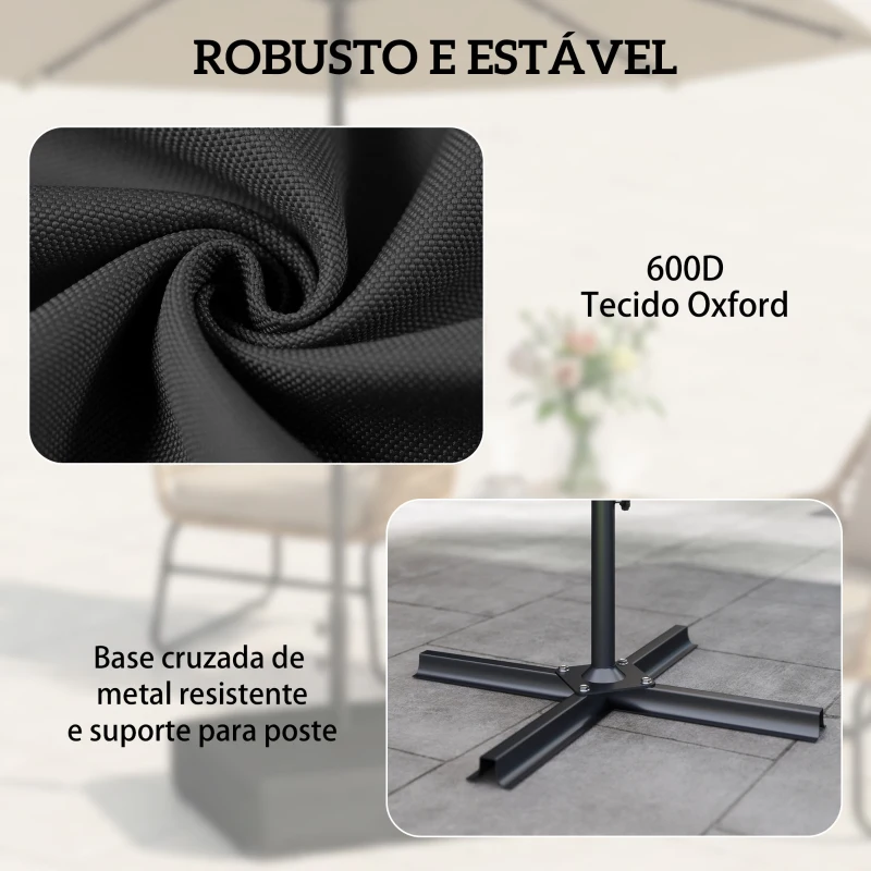 Outsunny Base para Chapéu de Sol com Capa e Sacos de Areia, Base para Chapéu de Sol com Postes Ø48 mm, Recheável com 80 kg de Areia ou 90 kg de Areia Húmida