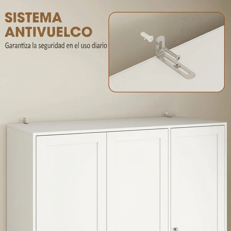 HOMCOM Armario Ropero de 4 Puertas con Barra 3 Cajones y Estante Ajustable 120x50x176,5 cm Blanco