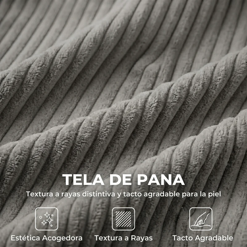 HOMCOM Sofá de 2 Plazas Tapizado en Pana con Asiento Ancho y Profundo y Patas de Madera 170x80x82 cm Gris Claro