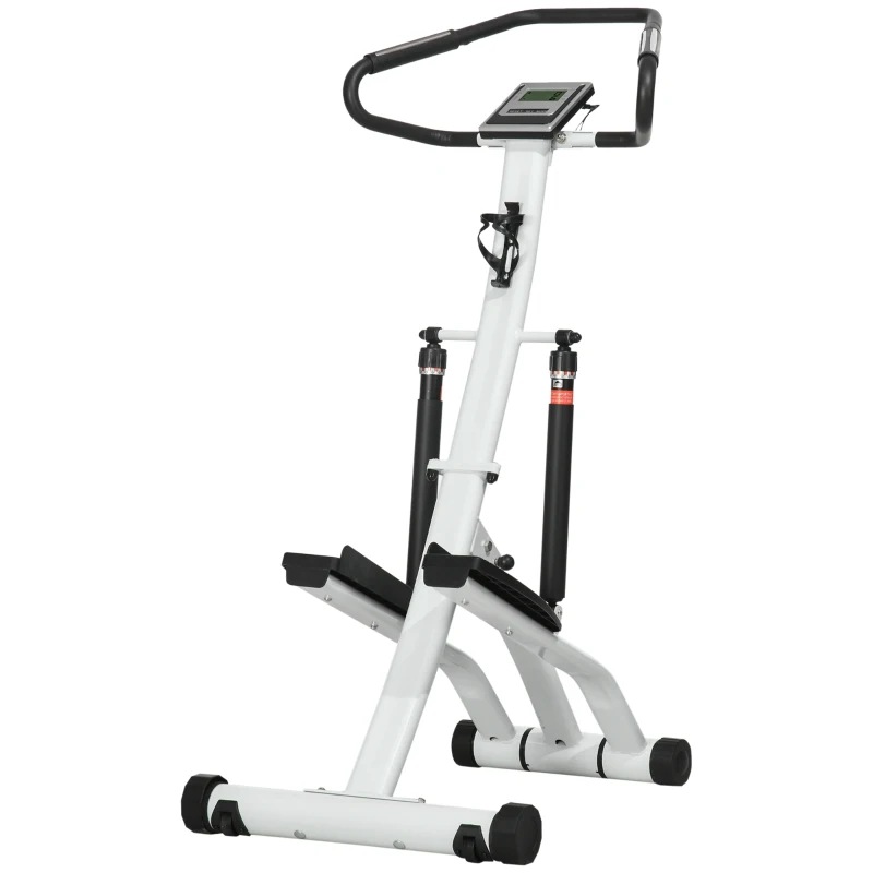SPORTNOW Stepper Machine for Home, Foldable Stair Stepper with 12-Level Hydraulic Resistance, Stair Climber with LCD Monitor, Heart Rate Sensor and Drink Holder, White and Black