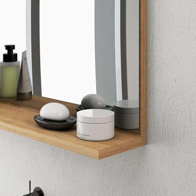 kleankin Espejo de Baño de Pared con Estante Abierto Estilo Moderno para Entrada Pasillo 60x12x40 cm Madera Natural