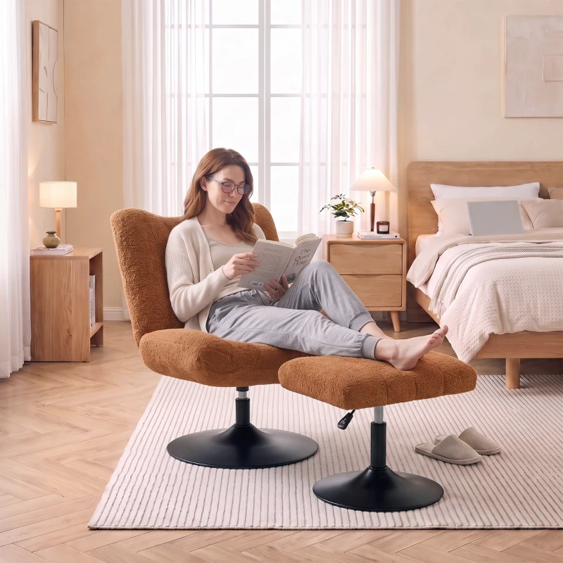 HOMCOM Fotoliu de salon cu suport pentru picioare reglabil, fotoliu auxiliar capitonat din catifea cu efect model picături de apă, maro