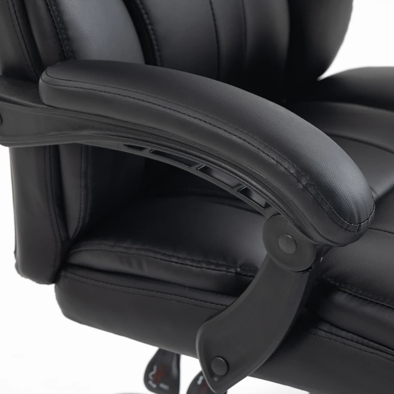 HOMCOM Chaise Bureau Ergonomique Inclinable, Fauteuil de Bureau en PU, Accoudoirs Synchronisés, Hauteur Réglable, Noir
